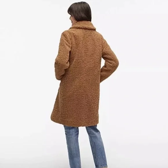 J. CREW Teddy Sherpa Topcoat Peacoat Brown Size Medium Like New - Picture 2 of 12